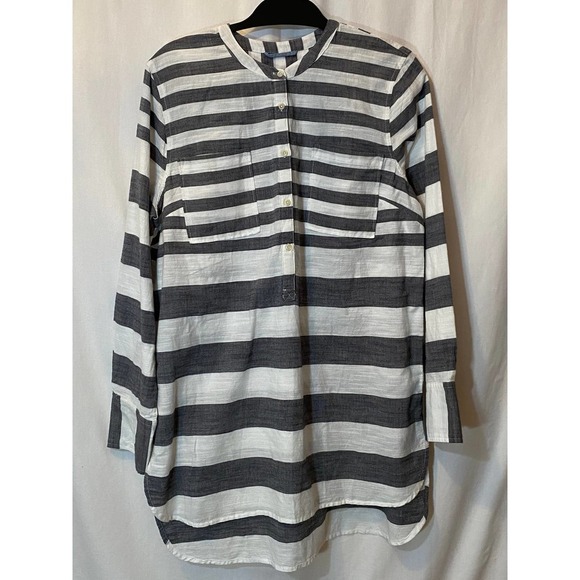 NEW Merona Button Up Tunic XXL Gray & White Striped 100% Cotton - Picture 1 of 5